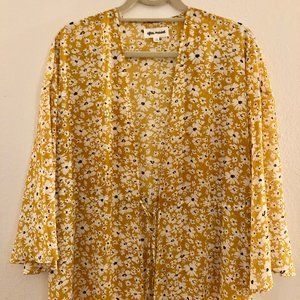Mustard floral midi kimono